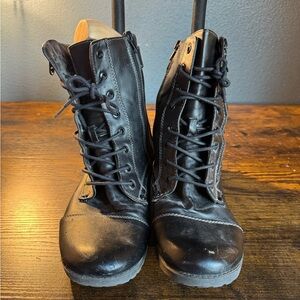 Guess Black Leather Combat Boots